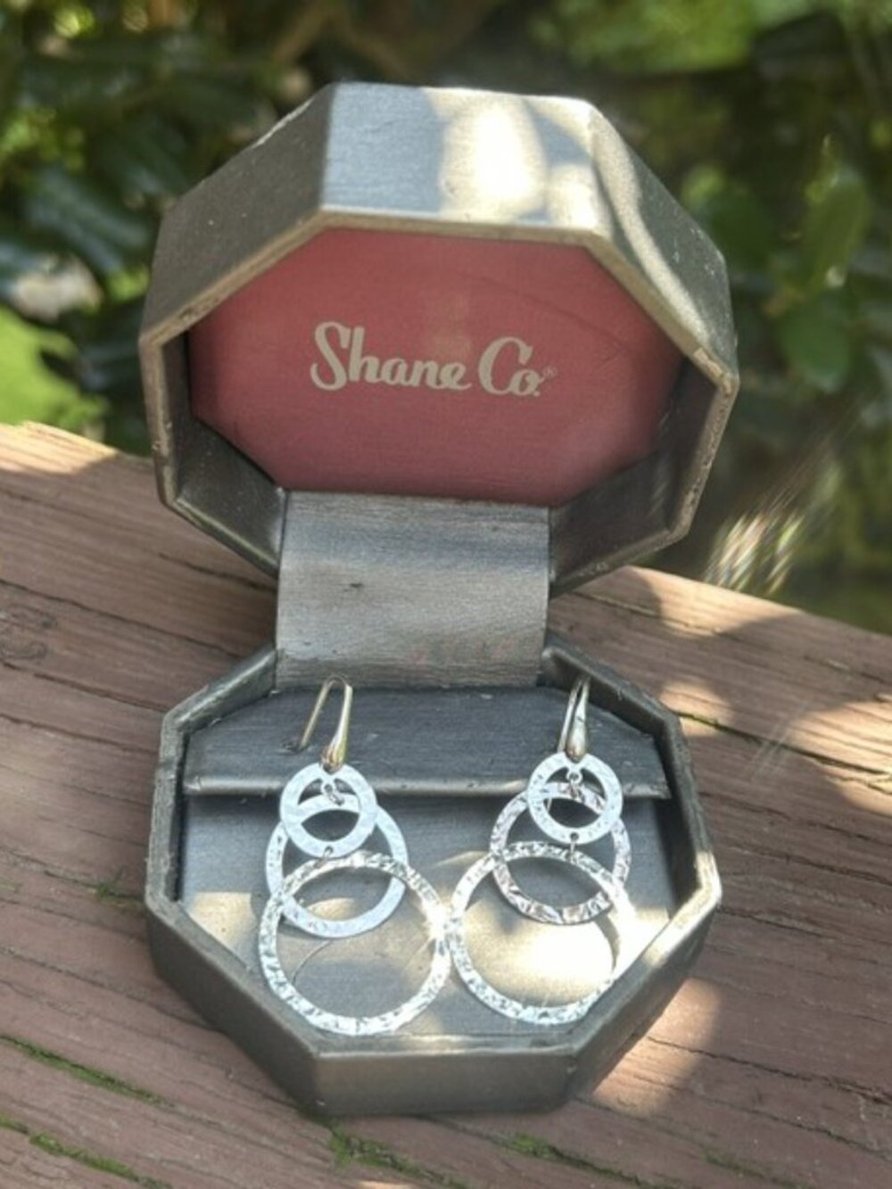 SHANE CO 925 Sterling Silver Hammered Round 3-Hoop Dangle EARRINGS